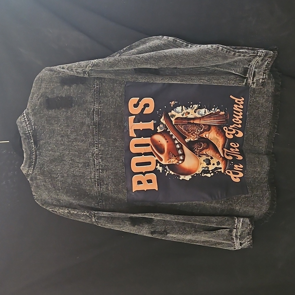 Vanilla Bay Gray Denim Jacket with Western Graphic